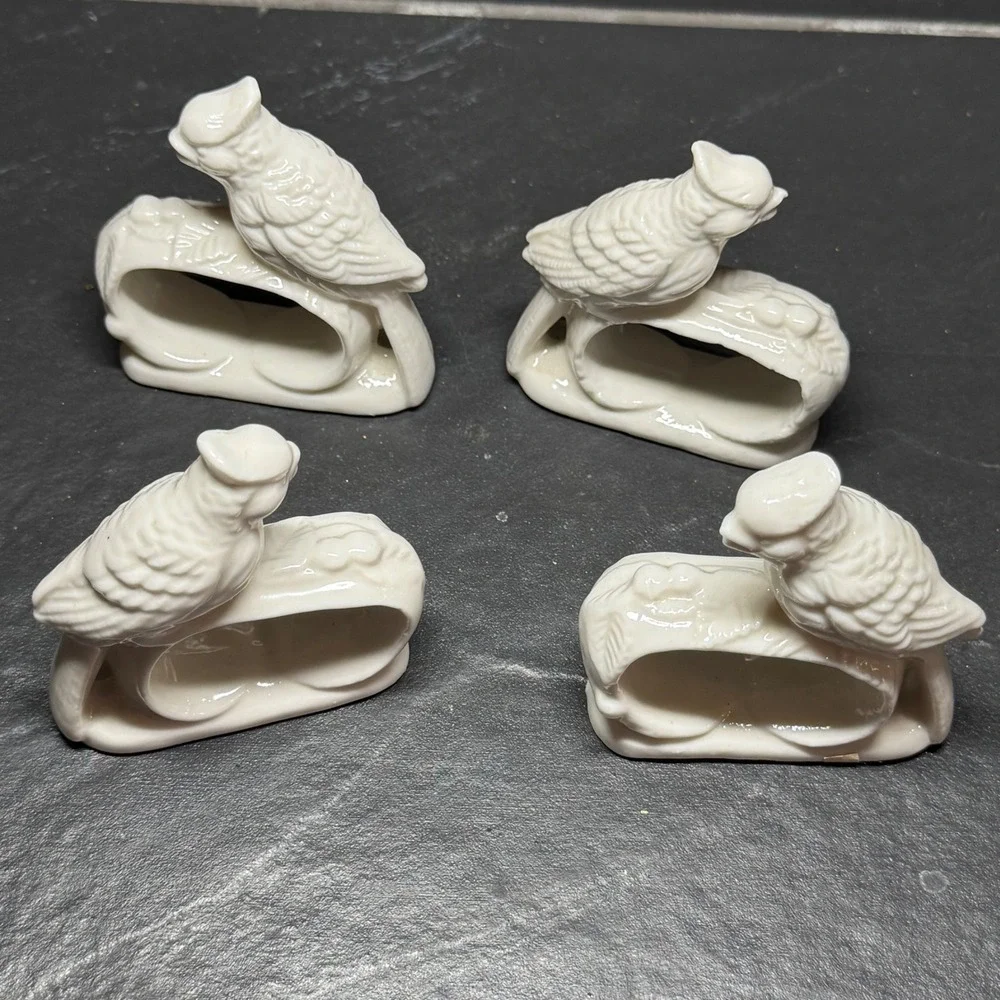 Ardalt Bone China Bird Napkin Rings Set of 4 White Porcelain‎ Taiwan 3616